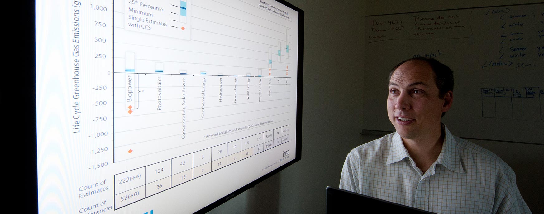 Photo of a man viewing a chart on an electronic display.