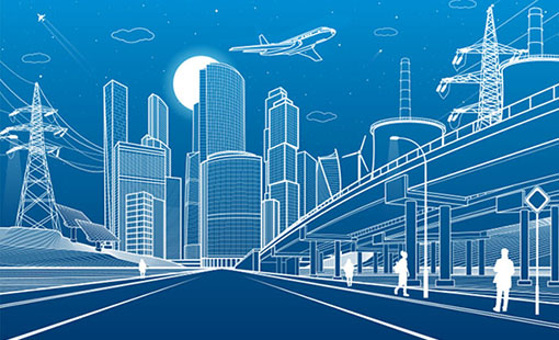 ARIES Annual Report 2021 cover of illustration of futuristic city