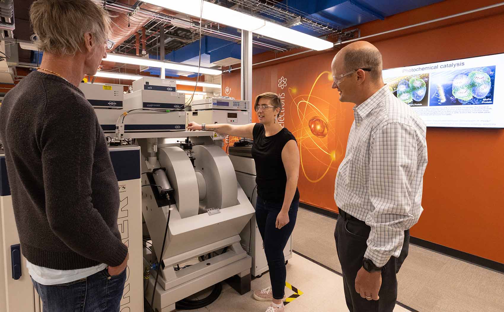 A researcher demonstrates lab equipment