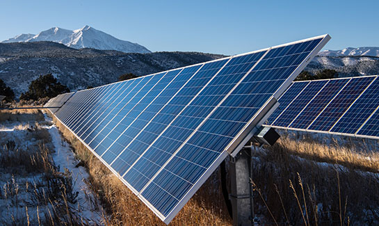 Two large photovoltaic arrays.