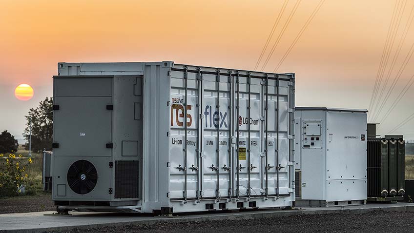 Photo of a manufactured battery enclosure that uses lithium ion batteries.