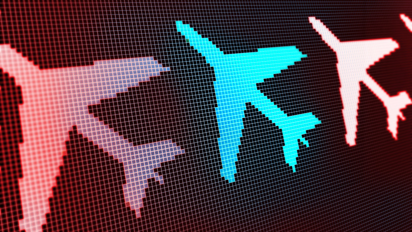Airplane outlines light up digital display.