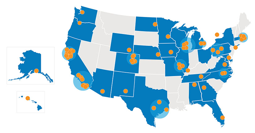 Map of the United States showing the locations of the channel partners