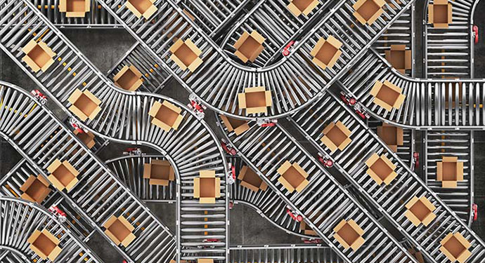 Boxes in a warehouse.