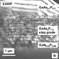 Microphoto taken with transmission electron microscope in diffraction contrast mode.