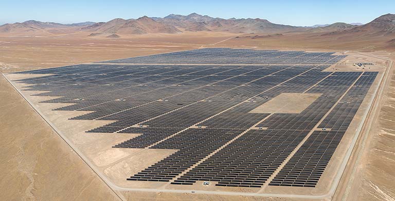 A solar power plant in a remote, high-altitude desert.