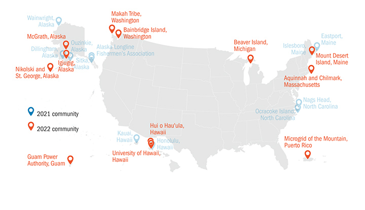 Map of U.S. with pinpoints marking locations of ETIPP communities