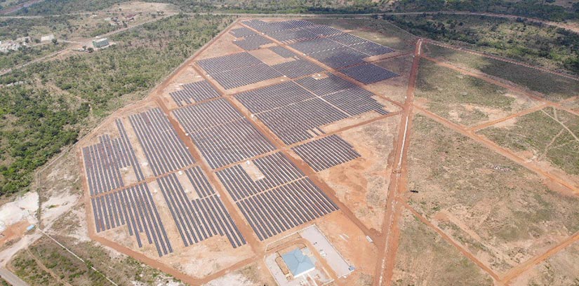 A high angle view of BPA's 50-MW solar PV plant, with 200 additional MW under development.