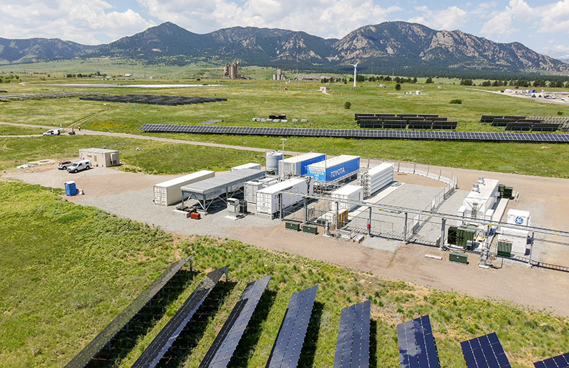 An aerial view of the Flatirons Campus