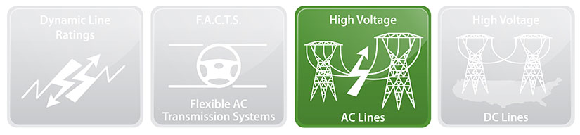 High Voltage AC Lines with two transmission towers and a lightning bolt logo.