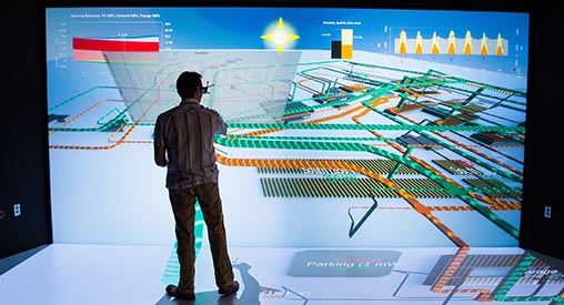 Researcher using visualization tools at NREL.