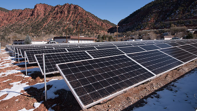 A PV system with multiple rows of PV arrays.