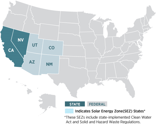 An illustration of a map of the United States with California, Nevada, Utah, Colorado, Arizona, and New Mexico highlighted.