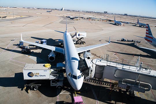 A plane on an airport tarmac.