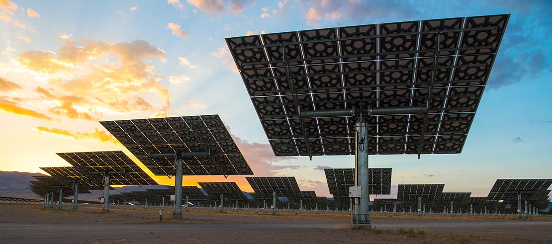 A field of tracking heliostat PV panels