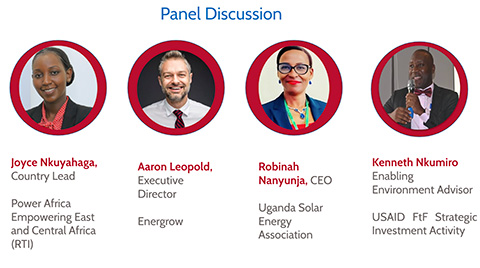 A screenshot depicts the four panelists from the Energy Empowers East Africa (EEEA) team who were featured in the July 23, 2024 webinar.